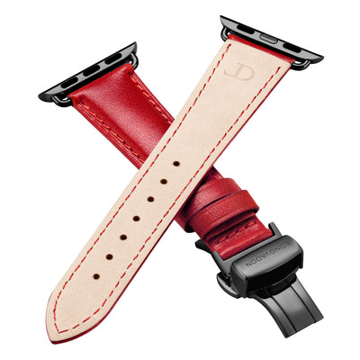 women's crimson red leather band for black apple watch closer look