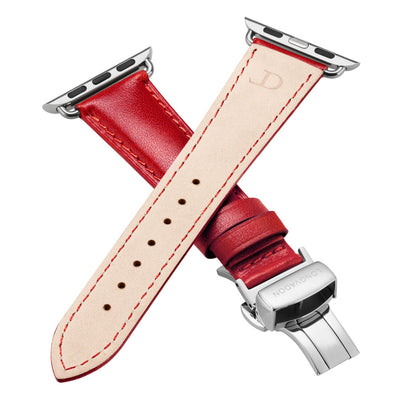 women's crimson red leather band for silver apple watch closer look