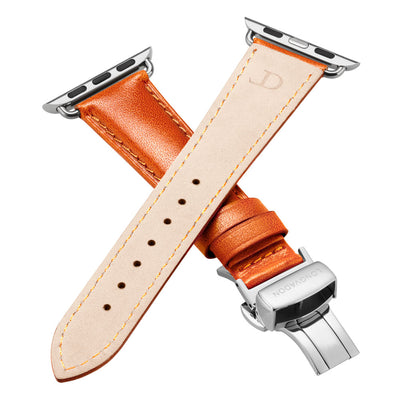women's whiskey brown orange leather band for silver apple watch closer look