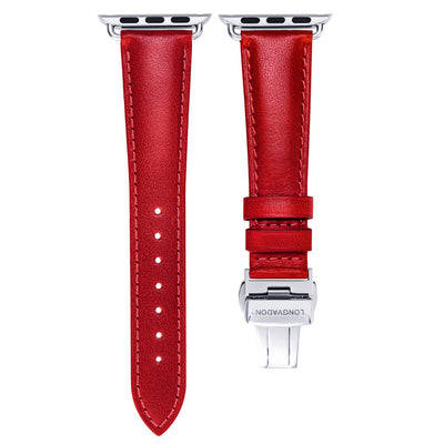 women's crimson red leather band for silver apple watch