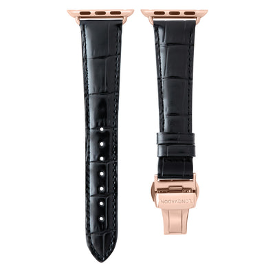 women's midnight black leather band for gold apple watch